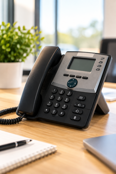 Modern VoIP Phone on Office Desk